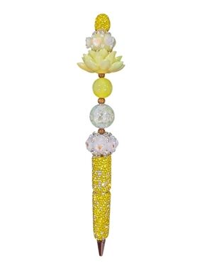 Yellow Crystal Beaded Lotus Ballpoint Pen - Handmade